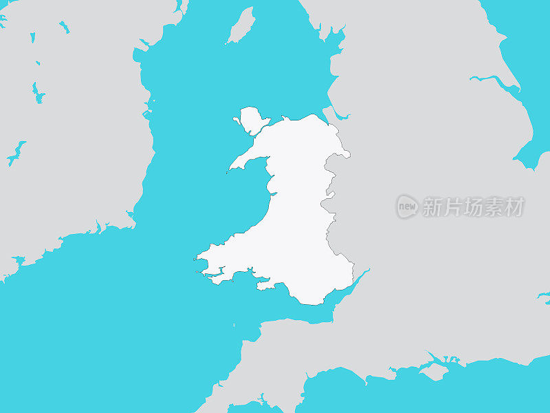 白色的威尔士地图与周围的地形