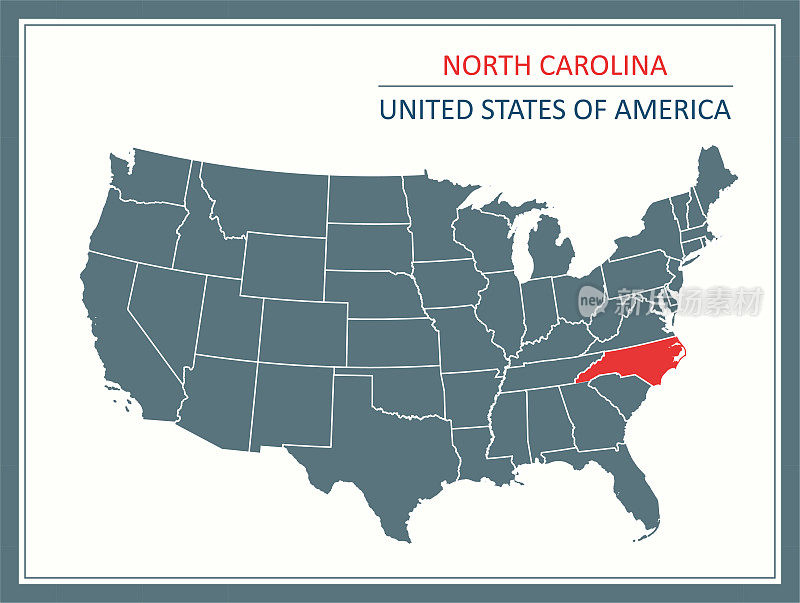 北卡罗莱纳州轮廓矢量地图美国可打印
