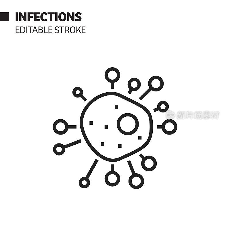 感染线图标，轮廓向量符号插图。完美像素，可编辑的描边。
