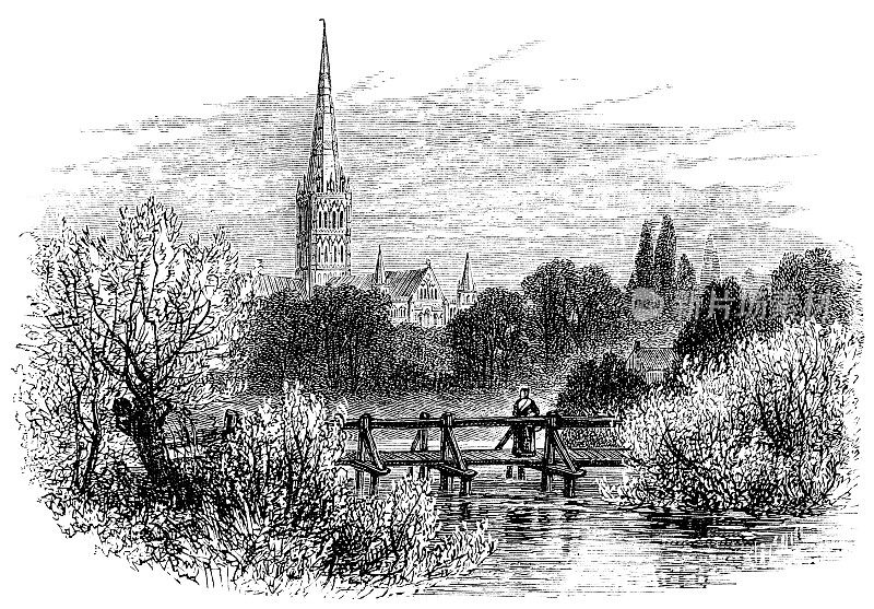 英国索尔兹伯里的索尔兹伯里大教堂――19世纪