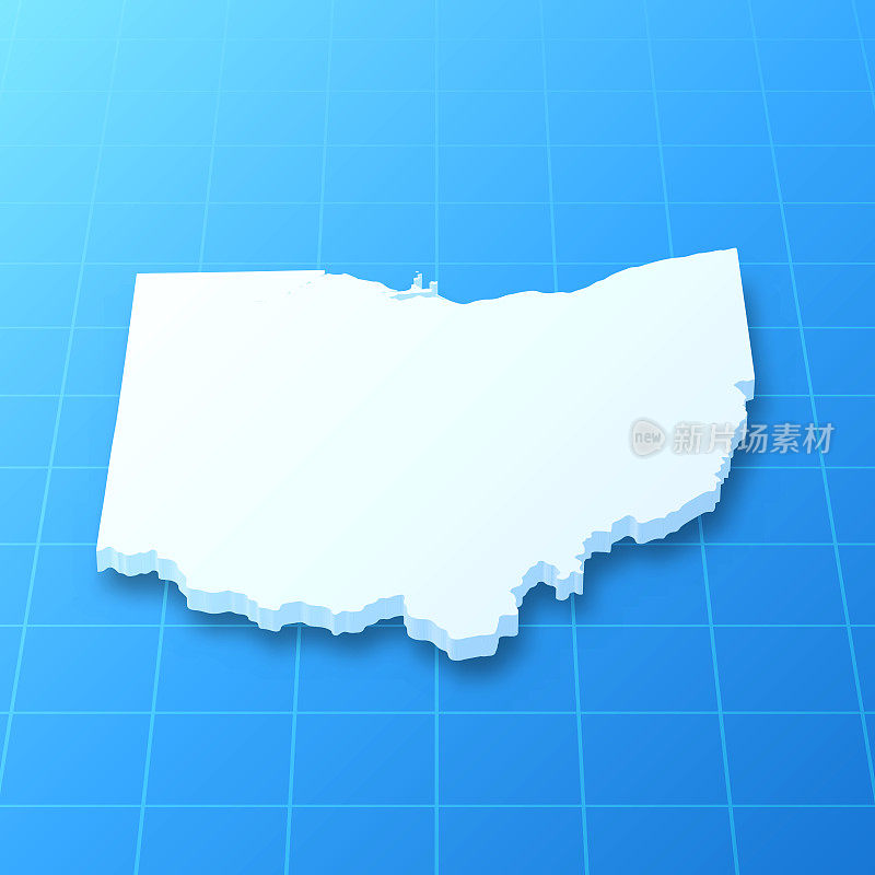 俄亥俄州3D地图上的蓝色背景
