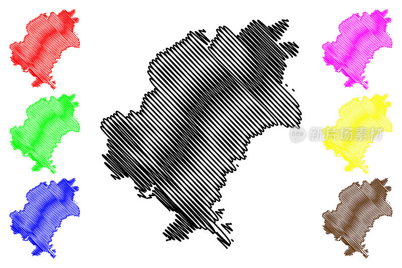 贵阳市(中华人民共和国，贵州省)地图矢量插图，手绘贵阳市或贵阳地图