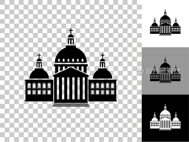 教堂建筑图标在棋盘透明的背景