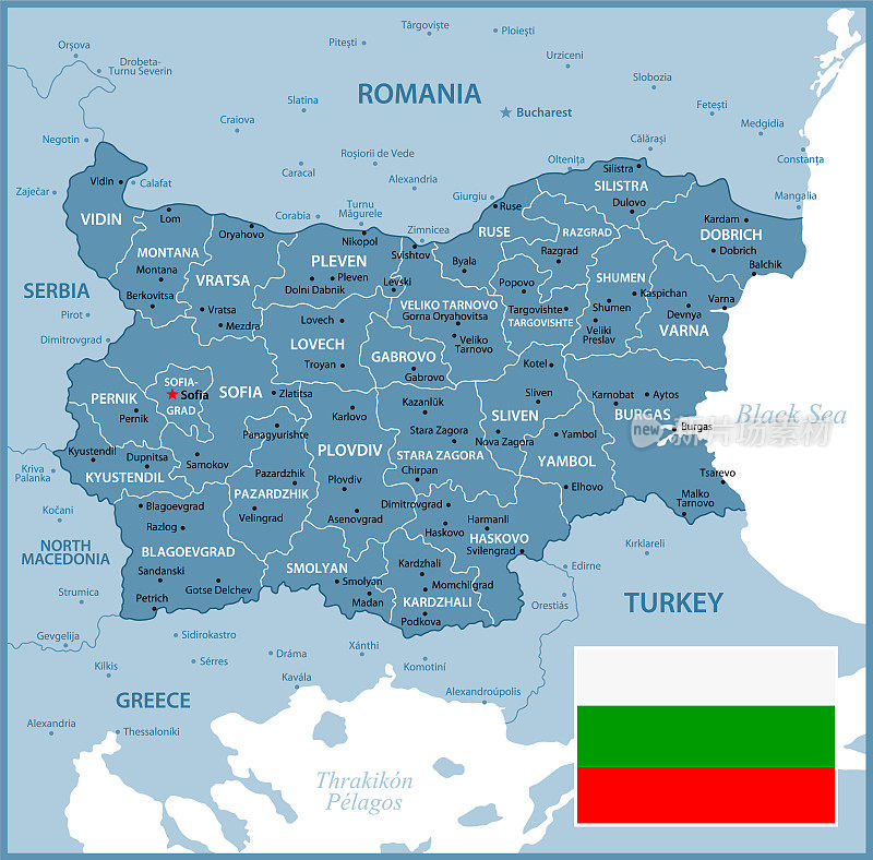 保加利亚地图与地区，首都城市和国旗