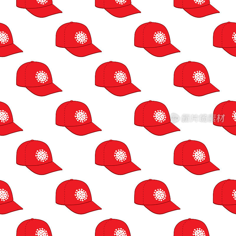 冠状病毒红色棒球帽无缝图案