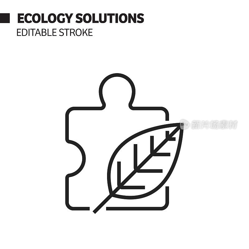 生态解决方案线图标，轮廓矢量符号插图。