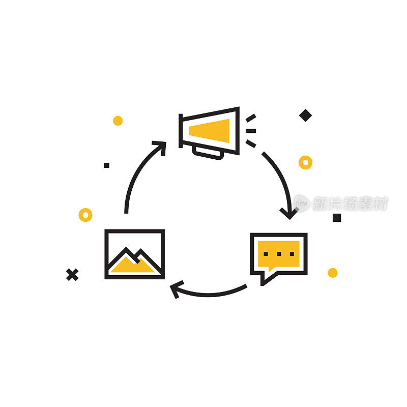 内容营销平面线图标，轮廓矢量符号插图。