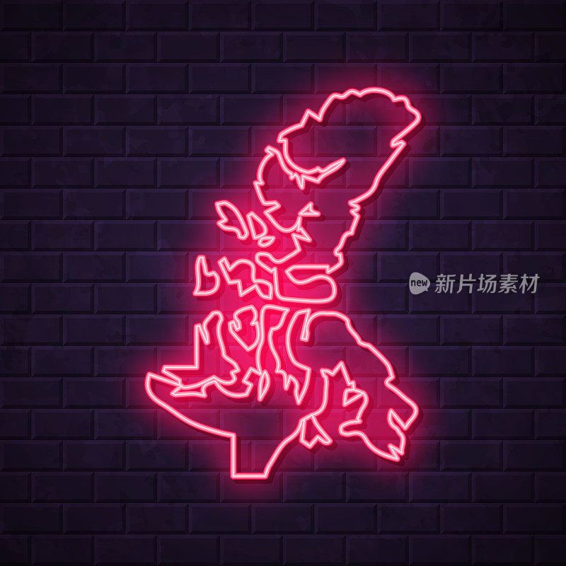 努纳武特地图-发光的霓虹灯在砖墙的背景