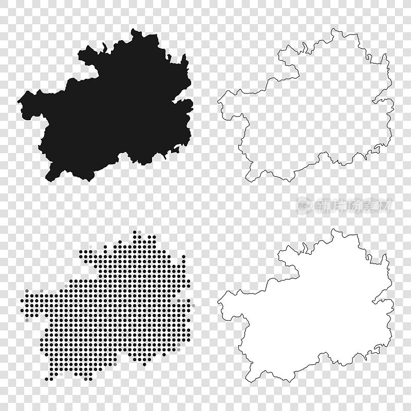 贵州地图设计-黑色，轮廓，马赛克和白色