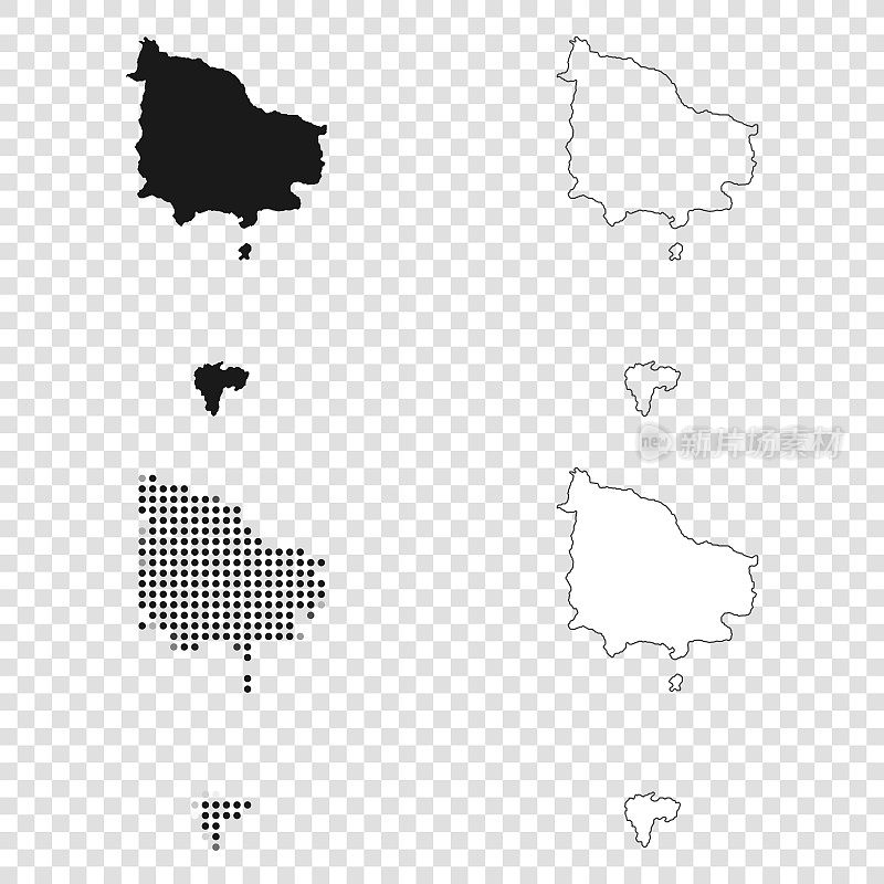 诺福克岛地图设计-黑色，轮廓，马赛克和白色