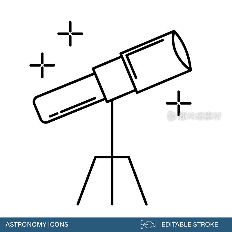 望远镜-天文学和空间细线图标与可编辑的笔画