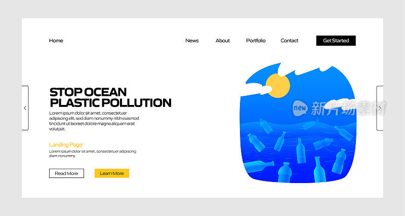 停止海洋塑料污染概念矢量插图登陆页面模板，网站横幅，广告和营销材料，在线广告，业务演示等。