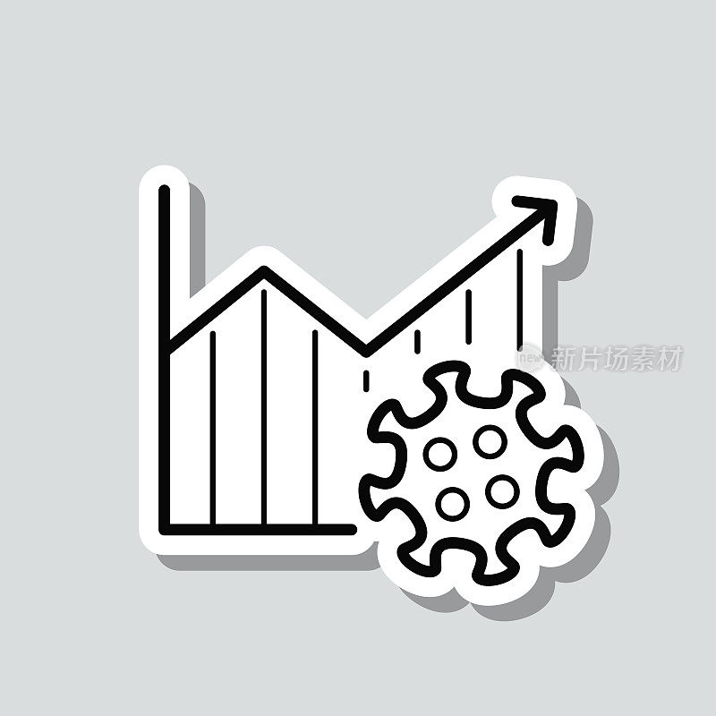 冠状病毒细胞生长曲线图。灰色背景上的图标贴纸