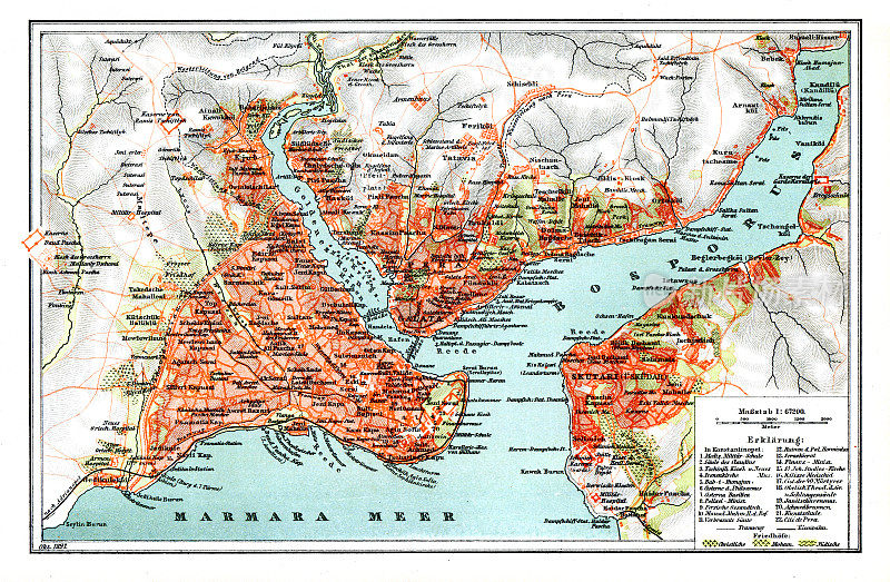 君士坦丁堡地图，今日土耳其伊斯坦布尔，1898年