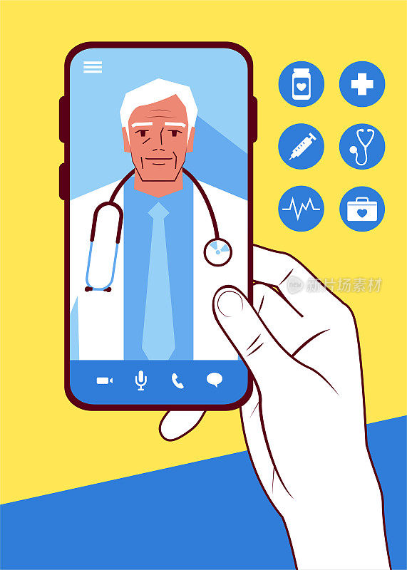 远程医疗帮助医生和患者在Covid-19期间保持联系，资深医生通过智能手机屏幕与患者在线交谈