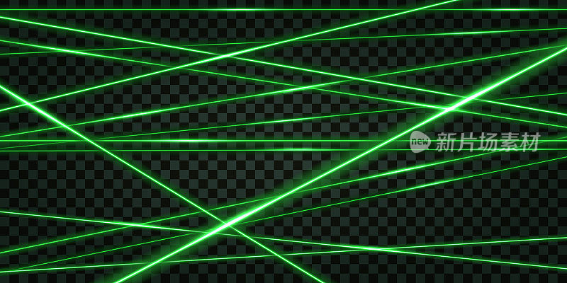 绿色激光束，发光效果。摘要安全扫描仪在暗透明背景下的发光射线线。矢量图