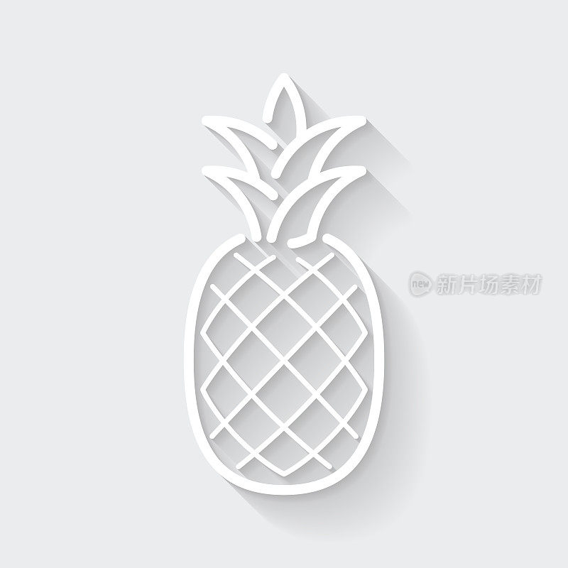 菠萝。图标与空白背景上的长阴影-平面设计