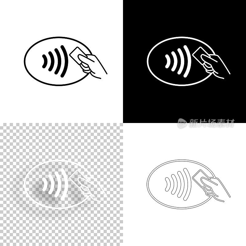 非接触式支付。图标设计。空白，白色和黑色背景-线图标