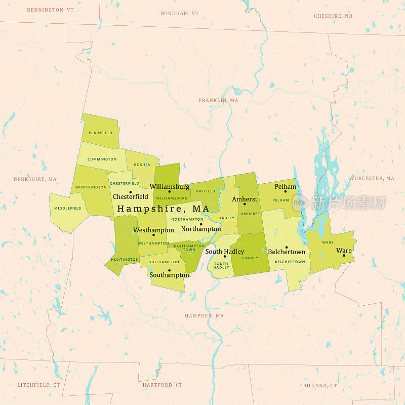 马萨诸塞州汉普郡矢量地图绿色