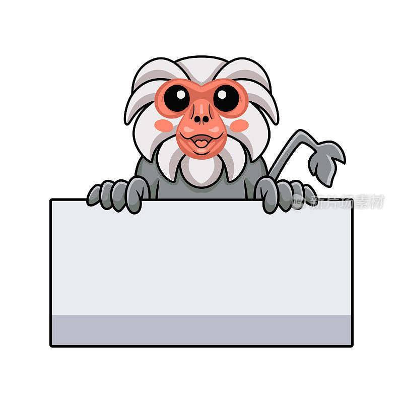 可爱的小hamadryad卡通猴子拿着空白的牌子