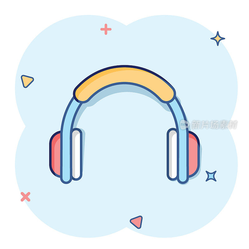 矢量卡通耳机图标在漫画风格。耳机耳机标志插图象形图。耳机业务溅射效应概念。