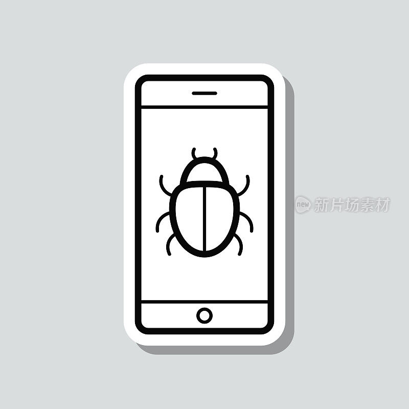 智能手机与错误。图标贴纸在灰色背景