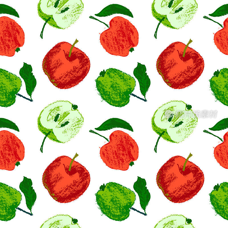 五彩苹果无缝图案。苹果酒徽章背景。有机食品的设计。