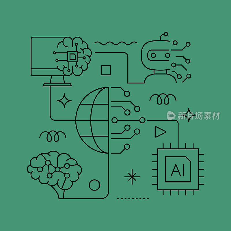 人工智能相关矢量横幅设计概念，现代线条风格与图标