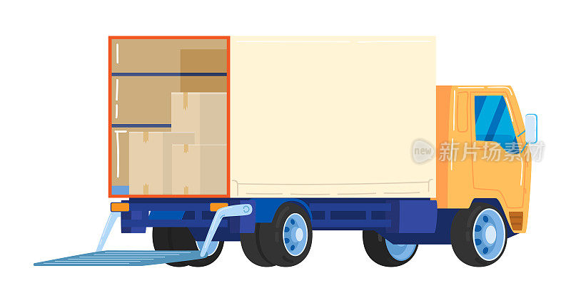 卡车用于运输货物，而不是汽车，用于商业运输，设计卡通风格的矢量插画，孤立在白色上。