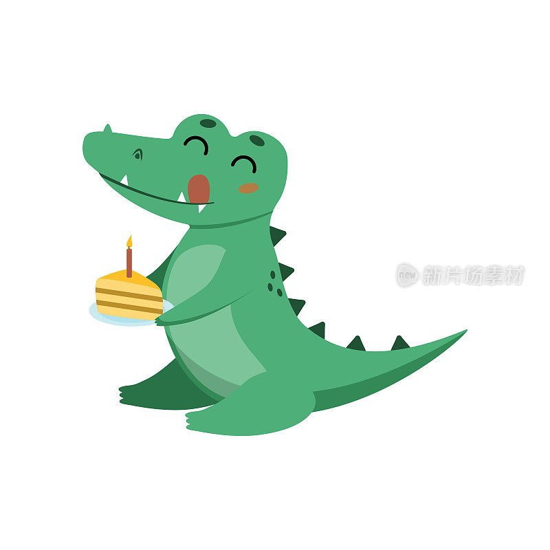 可爱的鳄鱼庆祝生日卡通插图