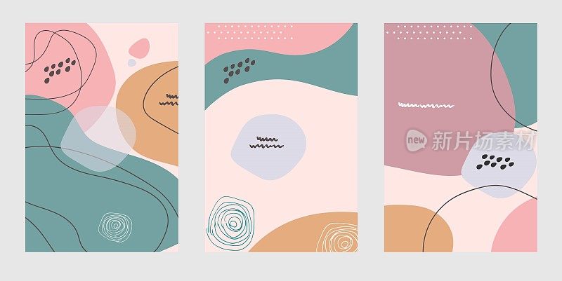 集合抽象粉彩背景与元素矢量