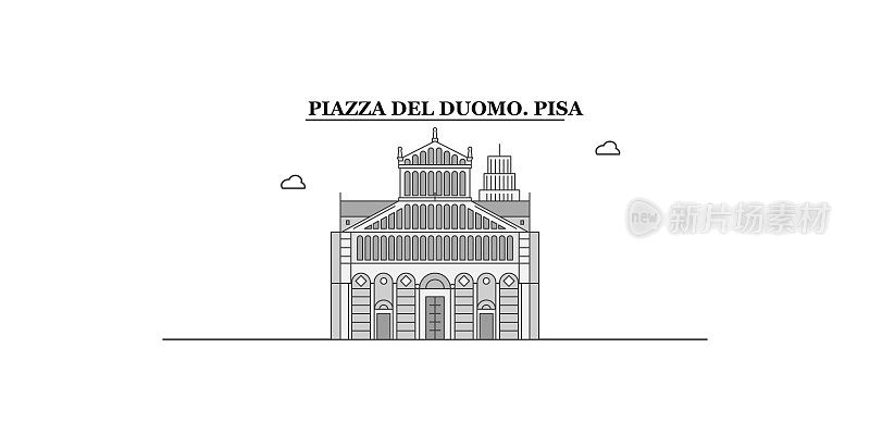 意大利，比萨，大教堂广场城市天际线孤立矢量插图，图标