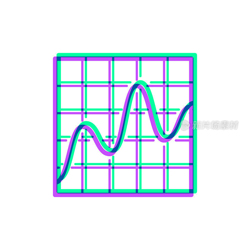 曲线图表。图标与两种颜色叠加在白色背景上