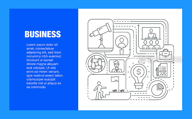 业务线图标集和横幅设计。合作、战略、服务、营销、协议、投资