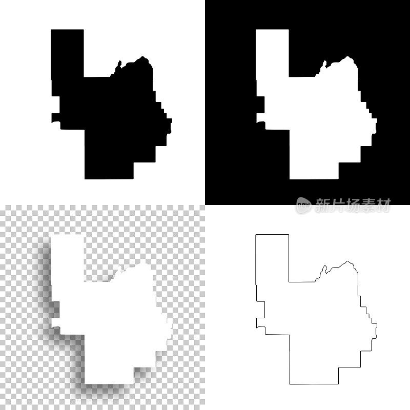 爱达荷州鲍尔县。设计地图。空白，白色和黑色背景