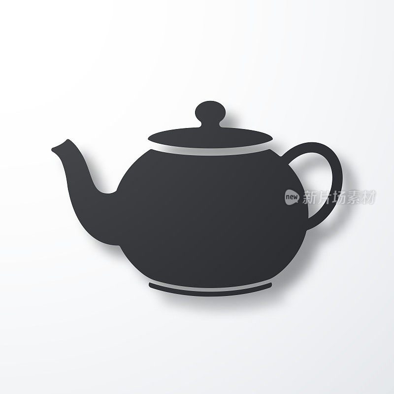茶壶。白色背景上的阴影图标
