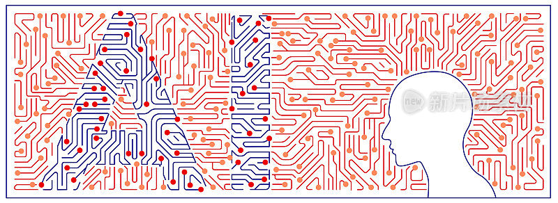 长方形的人头和人工智能电路板