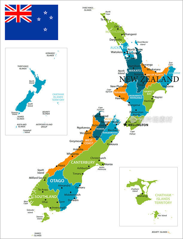 新西兰地图-矢量