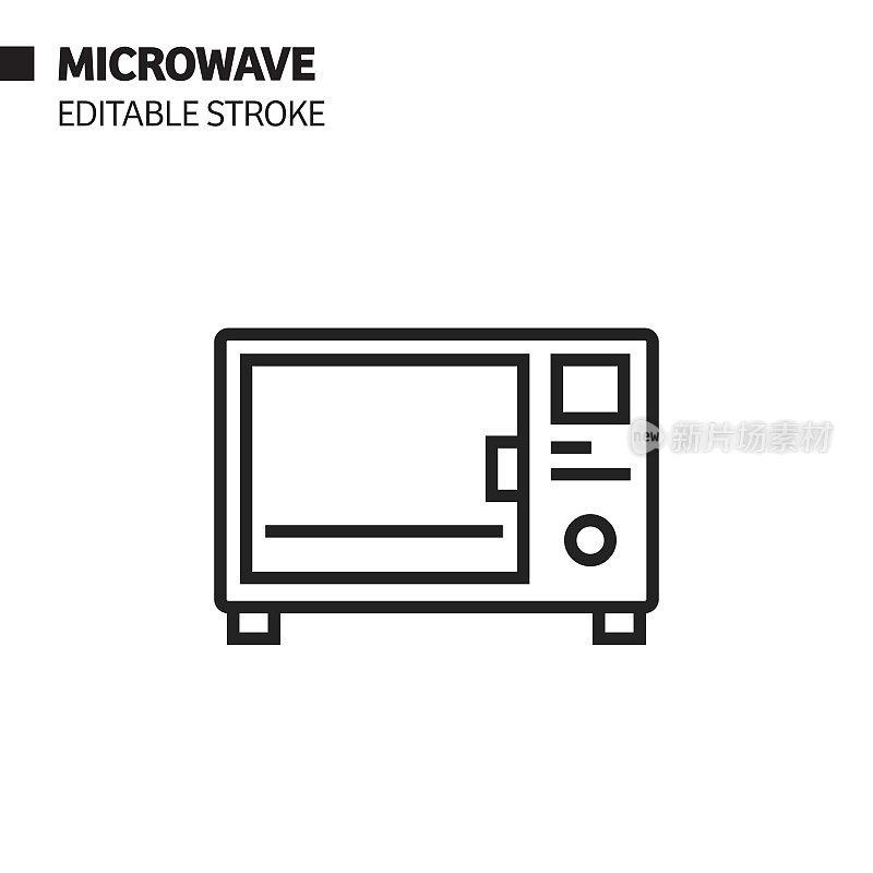微波线图标，轮廓矢量符号插图。完美像素，可编辑的描边。