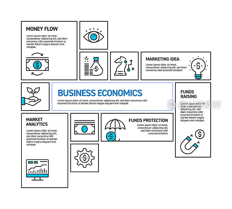 商业经济相关矢量线信息图设计
