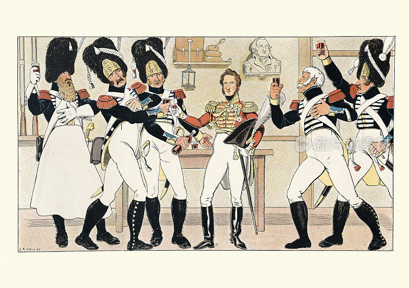 19世纪的法国士兵喝着葡萄酒