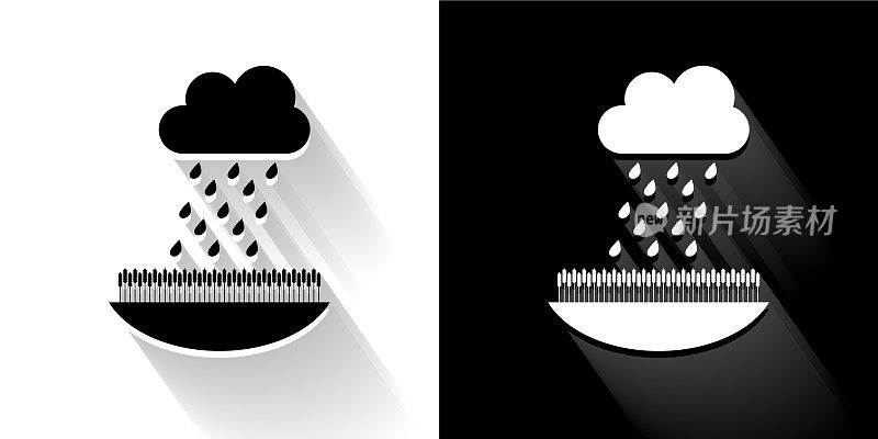 雨云黑色和白色图标与长影子