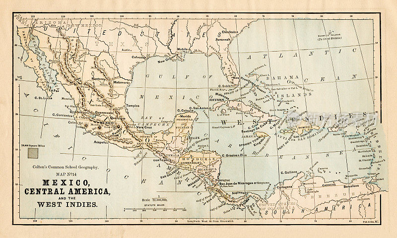 墨西哥和中美洲地图1881年
