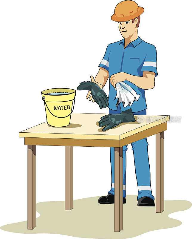 代表员工清洁工作材料的插图。