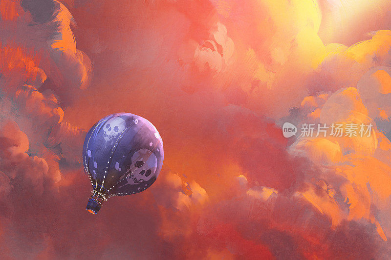 气球在天空中漂浮着红色的云朵