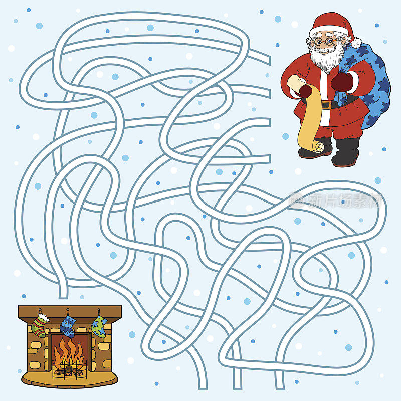 儿童迷宫游戏:圣诞老人和壁炉