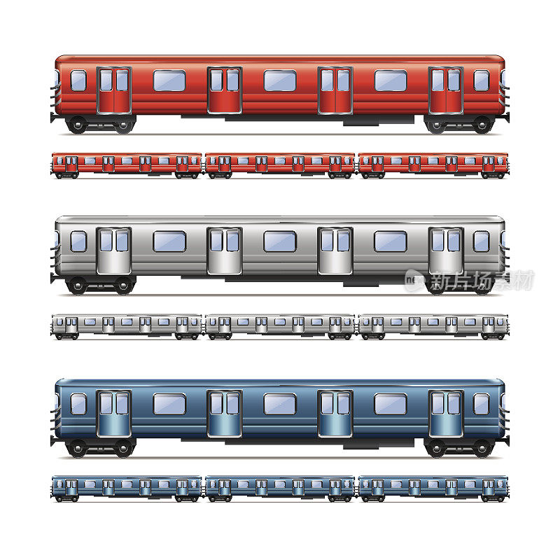 地铁列车集孤立在白色矢量上
