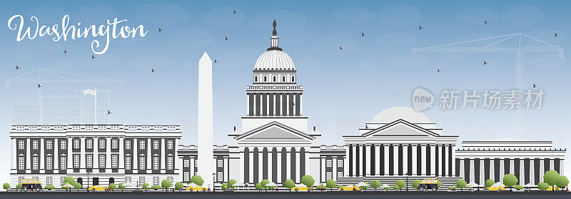 灰色建筑和蓝天的华盛顿特区天际线。