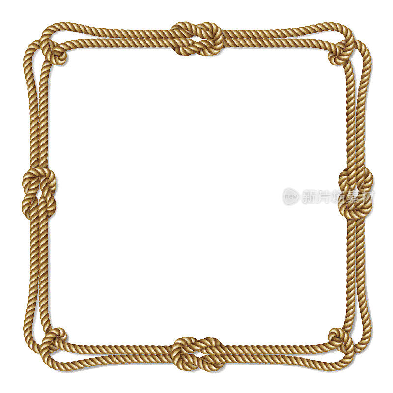 黄色绳编织矢量边界绳结，方形矢量框架