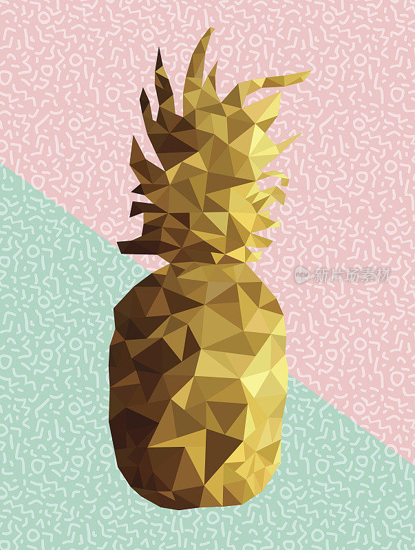 黄金低聚菠萝设计与复古的形状